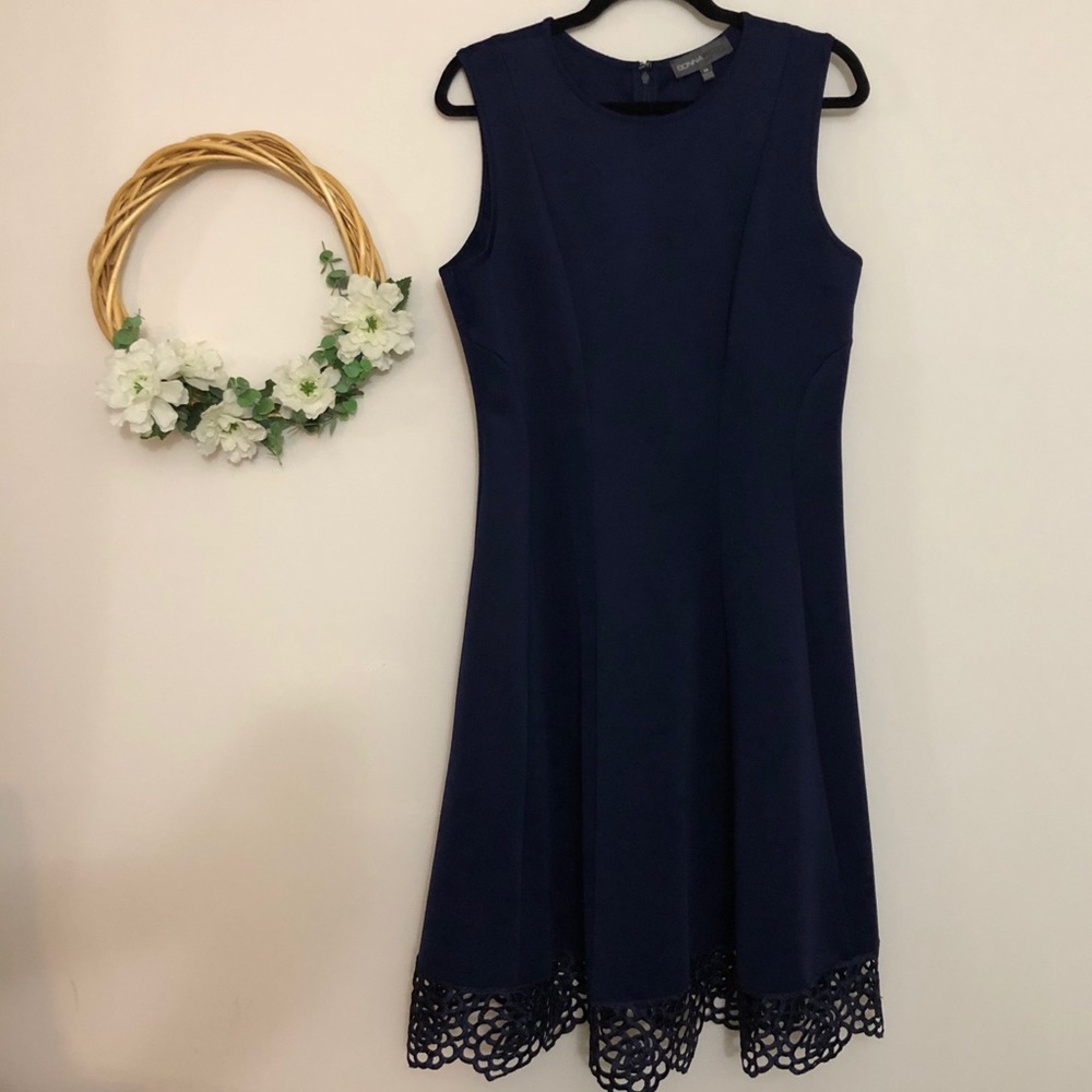 Donna Ricco NY Sleeveless Lace Hem Dress Navy